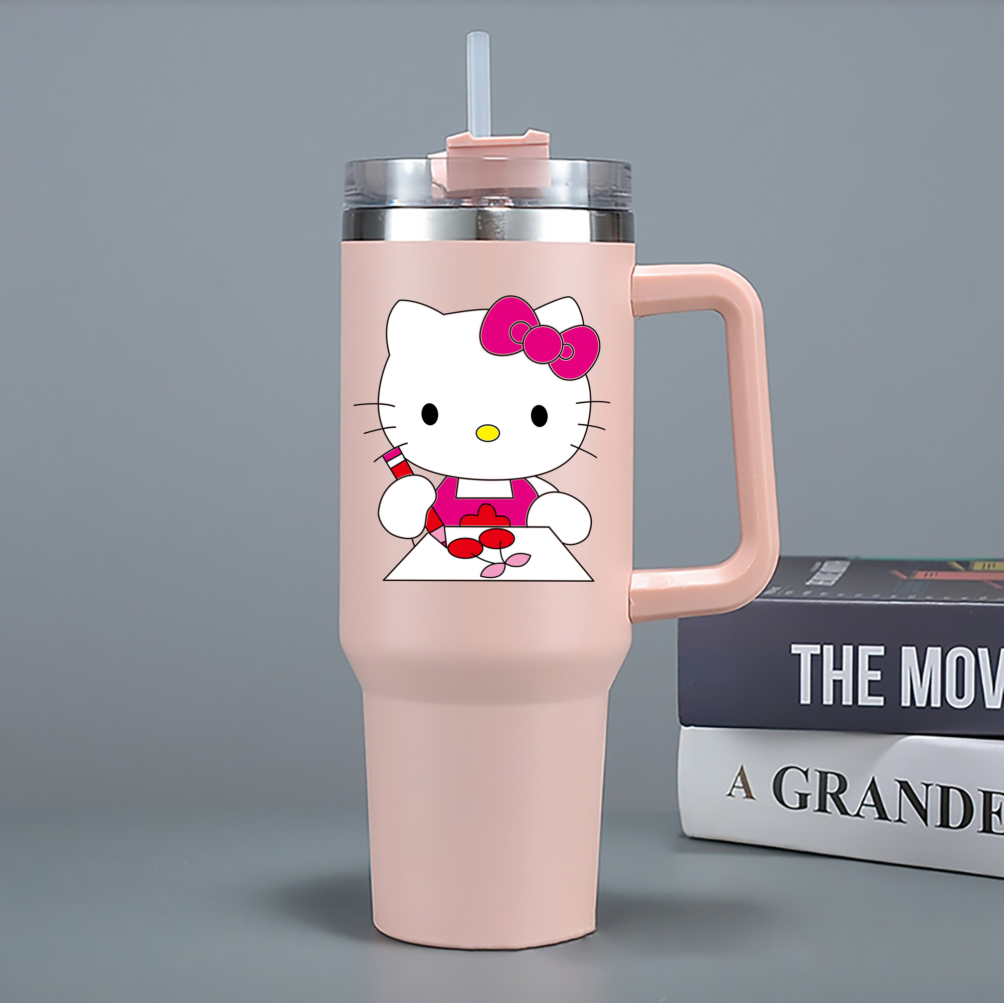 （画像用） Hello Kitty ハローキティ 1200mL車用タンブラー - クリスタルステッカー（プラスチックストロー付き）
